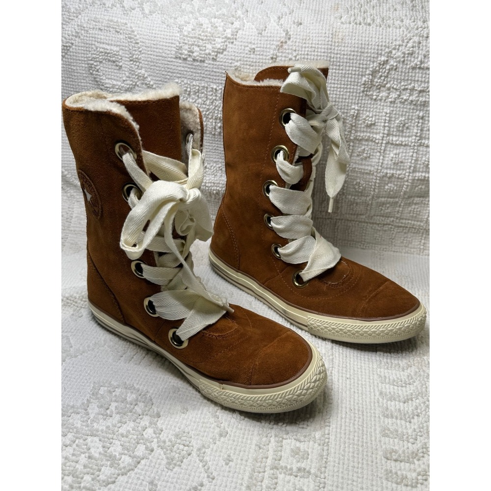 Converse Chuck Taylor All Star Suede Shearling Ribbon Lace Boots Brown Size 8